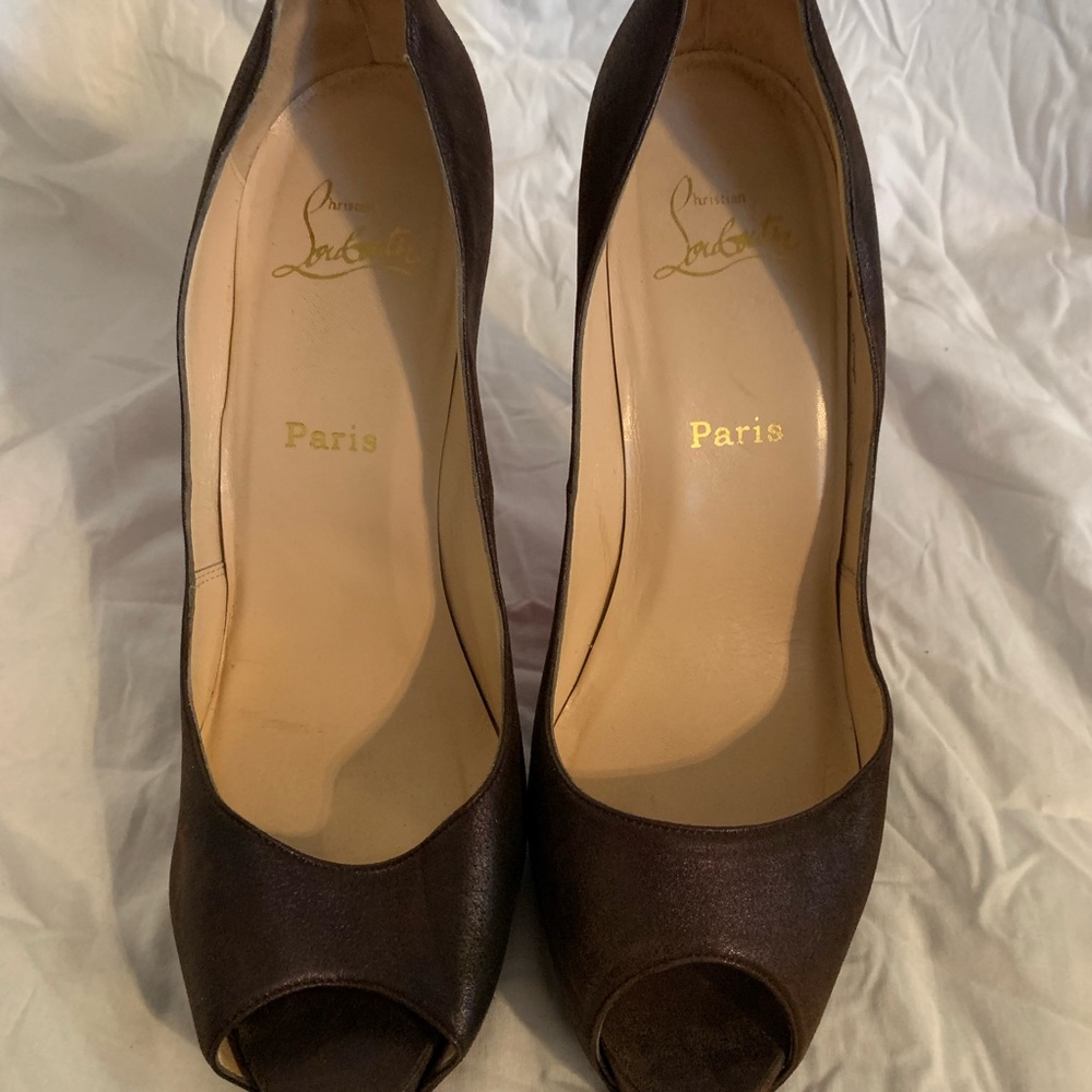 Christian Louboutin Dark Brown Peep-Toe Heels